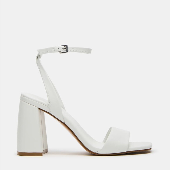 Steve Madden White Leather Messa Block Heel Ankle Strap Sandals - Picture 9 of 11